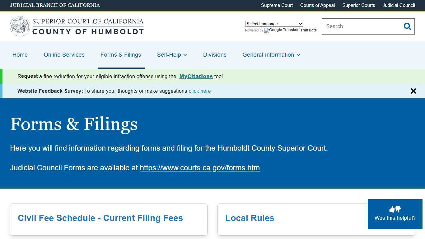 Forms & Filings Superior Court of California County of Humboldt