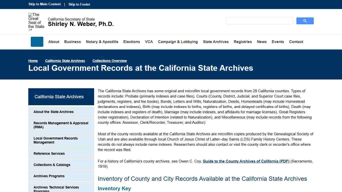 Local Government Records at the California State Archives :: California Secretary of State