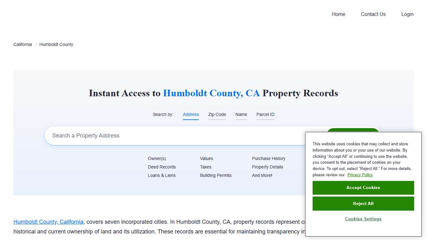 Humboldt County, CA Property Records Owners, Deeds, Permits